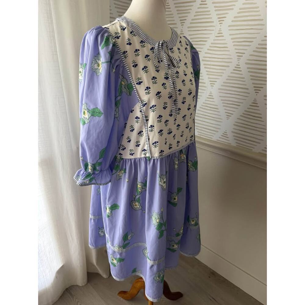 Boutique Women’s XL Violet Floral Puff Patchwork Shirt Dresses - Picture 8 of 8